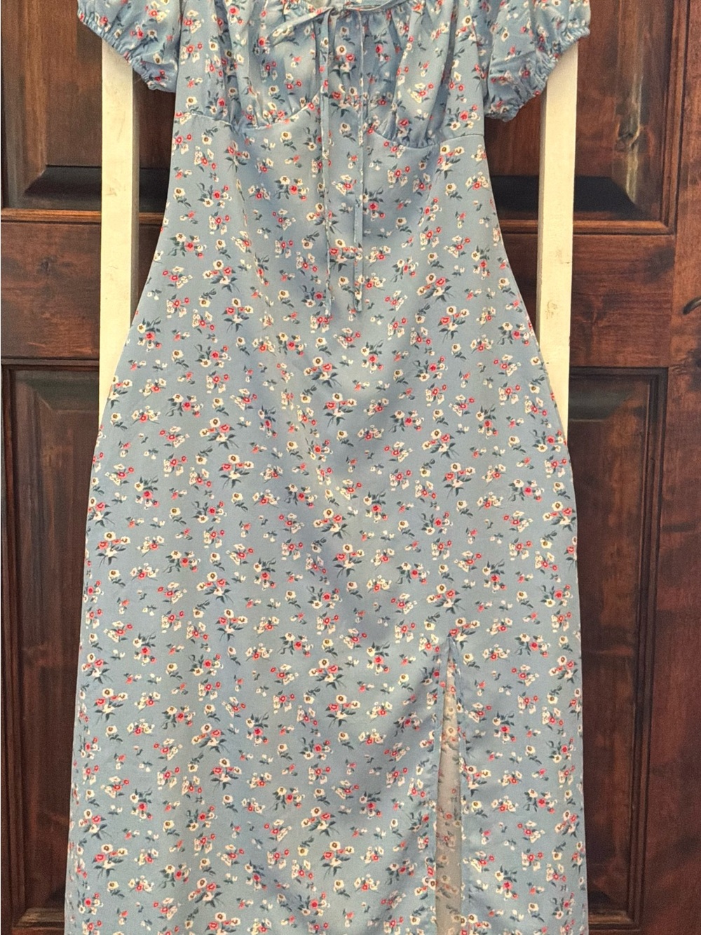 SHEIN Light Blue Floral Casual Dress with Puff Sleeves
